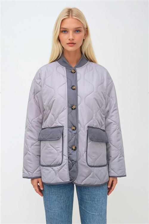 Quilted Block Jakke - Grå - M - TeeShoppen