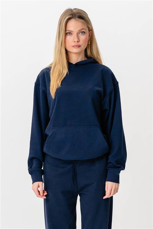 Hoodie Uden Snor - Navy - L - TeeShoppen