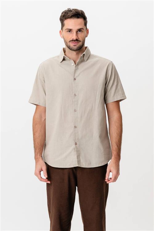 Kortærmet Hørskjorte - Sand - XL - TeeShoppen