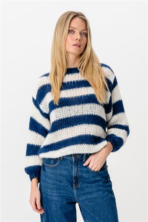 Mila Stribet Striktrøje - Navy/Hvid - L/XL - TeeShoppen