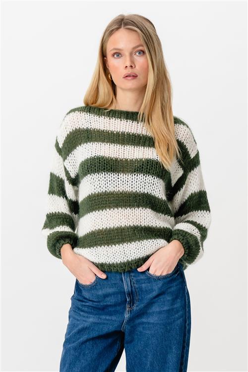 Mila Stribet Striktrøje - Grøn/Hvid - S/M - TeeShoppen