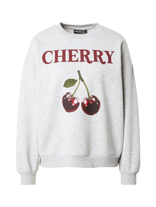 PIECES Sweatshirt 'PCFORINA'  grå-meleret / grøn / kirsebærsrød