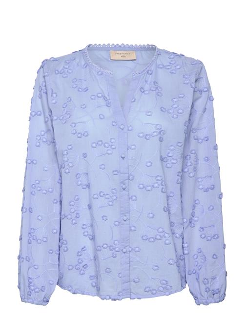 Blouse From Freequent In A Light Material With Allover 3D Floral Embroidery. In FREE/QUENT Blue