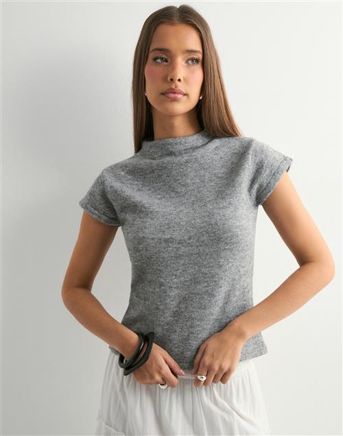 Pieces - Grå - Pcfamilla Ss Mock Neck Knit Top D2D