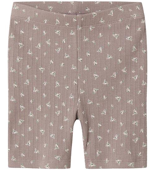 Name It Cykelshorts - Rib - NmfHoise - Purple Dove m. Blomster