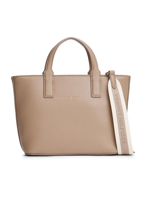 TOMMY HILFIGER Håndtaske  mørkebeige / guld / hvid