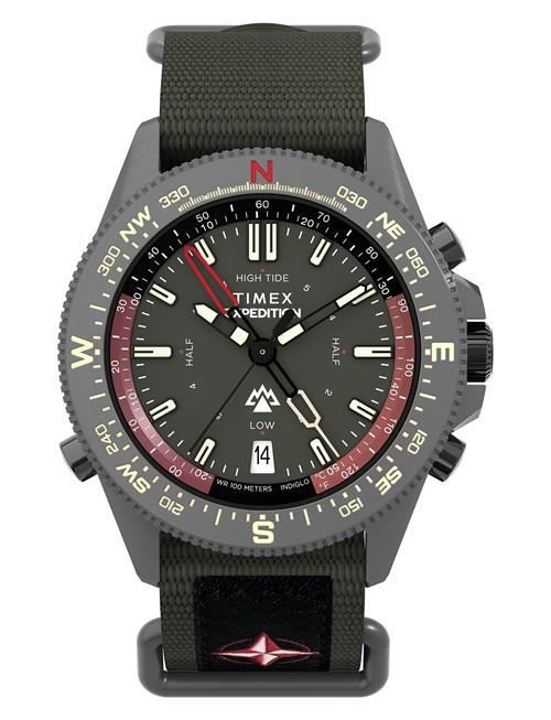 Expedition Tide-Temp-Compass Gunmetal Case Green Dial Fabric Strap Timex Grey