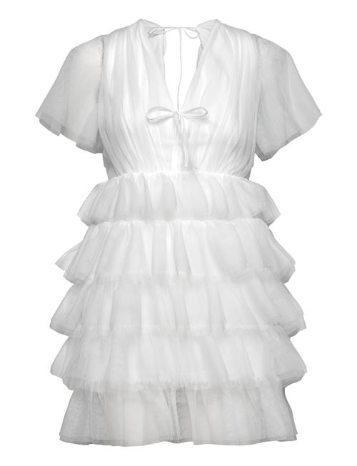 Deep V-Neck Tulle Dress Bubbleroom White