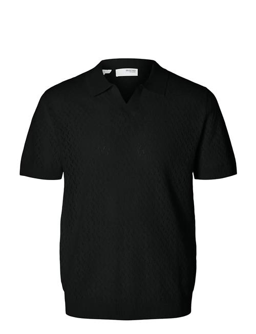 Slhlino Ss Knit Crochet Open Polo Selected Homme Black