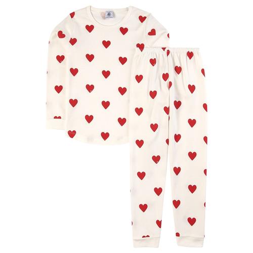 Petit Bateau Hjertemønstret Pyjamas Hvid | Rød | 6 years