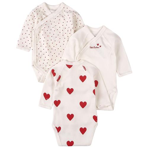 Petit Bateau 3-pak Heart Print Babybodyer Hvide | Hvid | 1 months