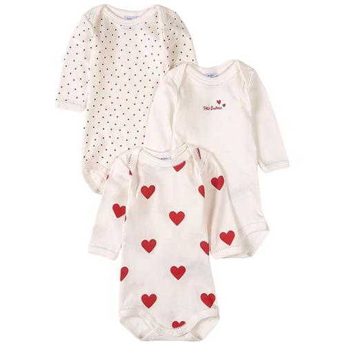 Petit Bateau 3-pak Heart Print Babybodyer Hvide | Hvid | 6 months