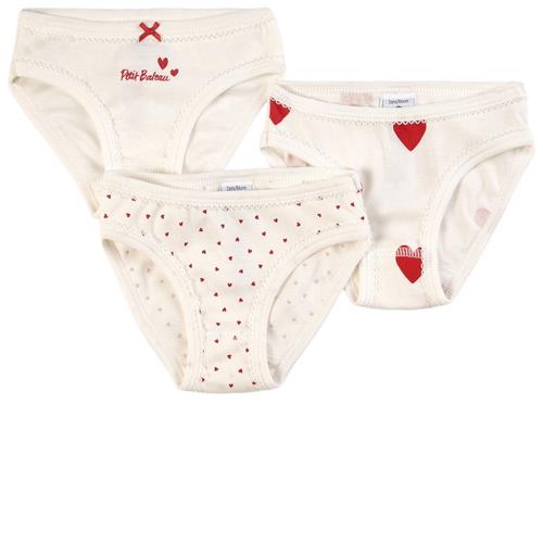 Petit Bateau 3-pak Heart Print Trusser Cremefarvede | Hvid | 6 years