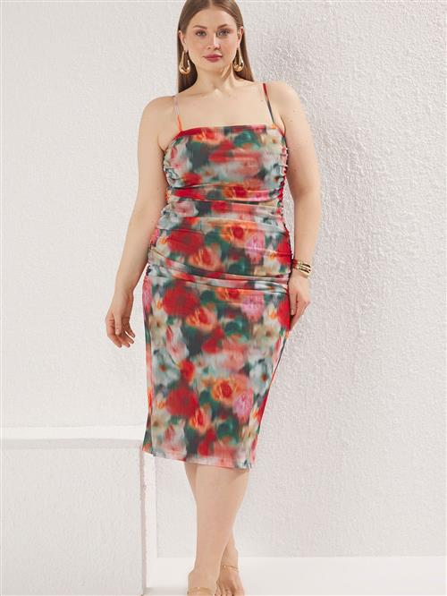 Trendyol Curve Sommerkjole  mørkegrøn / mørkeorange / gammelrosa / rød