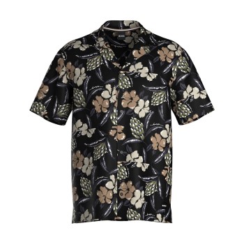BOSS Beach Shirt Sort Mønster viskose Large Herre