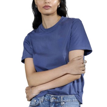 Bread & Boxers Bread and Boxers Crew Neck Regular Denimblå økologisk bomuld Large Dame
