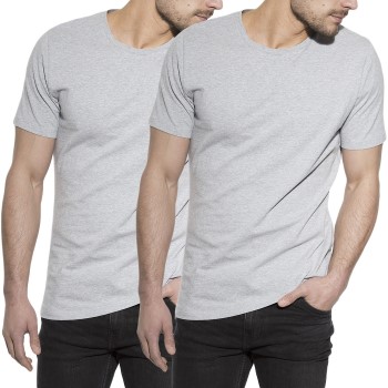 Bread & Boxers Bread and Boxers Crew Necks 2P Gråmelerad økologisk bomuld Small Herre