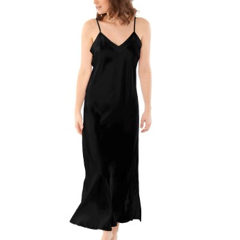 Damella Long Silk Nightdress Sort silke Large Dame