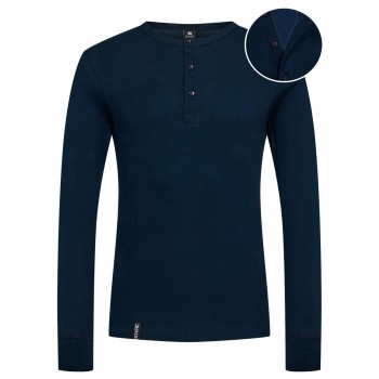 Dovre Organic Cotton Grand Dad Rib Shirt Marineblå økologisk bomuld Small Herre