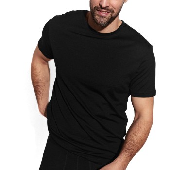 Panos Emporio Wool Tencel Short Sleeve Top Sort Small Herre