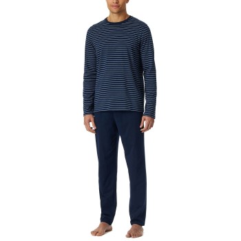 Schiesser Casual Essentials Long Pyjama Round Neck Mørkblå bomuld X-Large Herre