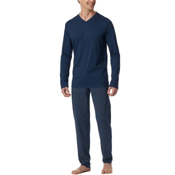 Schiesser Casual Essentials Long Sleeve Pyjamas Marineblå bomuld Large Herre