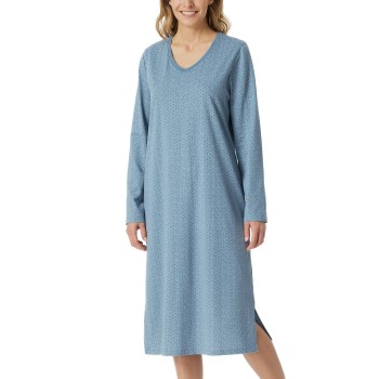 Schiesser Comfort Essentials Longsleeve Sleepshirt Blå Mønster bomuld 42 Dame