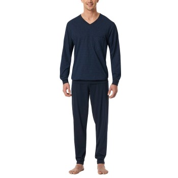 Schiesser Comfort Essentials V-Neck Long Pyjamas Mørkblå bomuld Small Herre