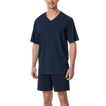 Schiesser Comfort Essentials V-Neck Short Pyjamas Mørkblå bomuld 4XL Herre
