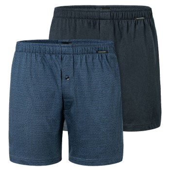 Schiesser 2P Long Boxershorts Blå/Blå bomuld Small Herre