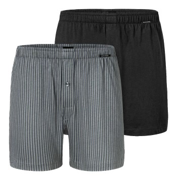 Schiesser 2P Long Boxershorts Sort/Grå bomuld Small Herre