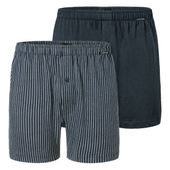 Schiesser 2P Long Boxershorts Blå Mønster bomuld X-Large Herre
