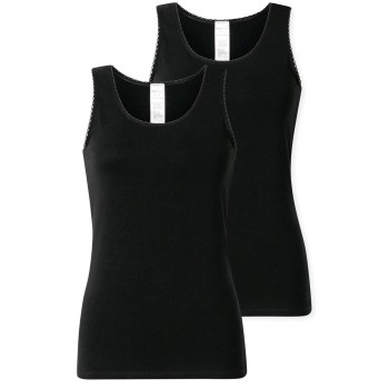 Schiesser 2P Modern Lace Top Sort bomuld 40 Dame