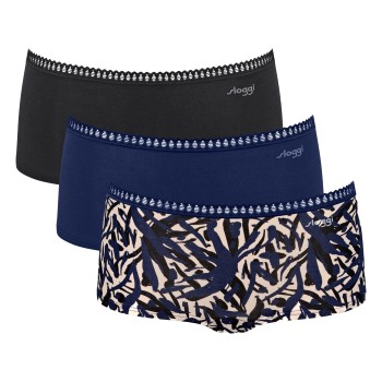 Sloggi Trusser 3P GO Crush Hipster Shorts Sort/Blå bomuld Small Dame