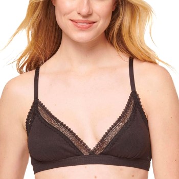 Sloggi BH GO Ribbed Lace Bralette Sort bomuld X-Small Dame