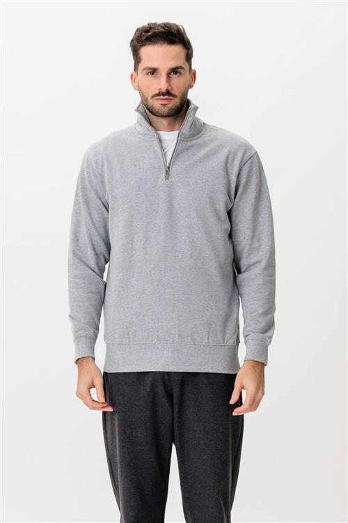 Sweatshirt Half Zip - Grå - S - TeeShoppen