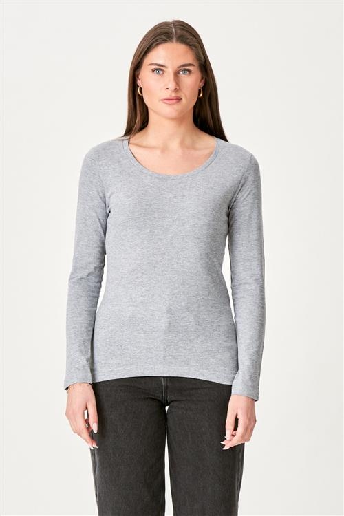 Basic langærmet T-shirt - Grå - Dame - XL - TeeShoppen