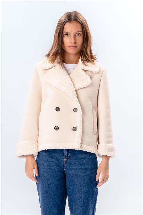 Shearling Kort Frakke - Chalk - L - TeeShoppen