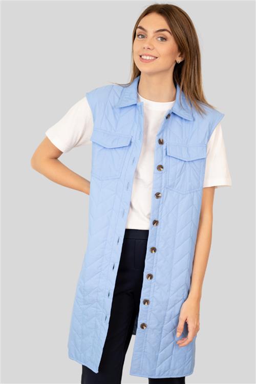 Magda Lang Quilted Vest - Hydrangea - Dame - S - Vero Moda