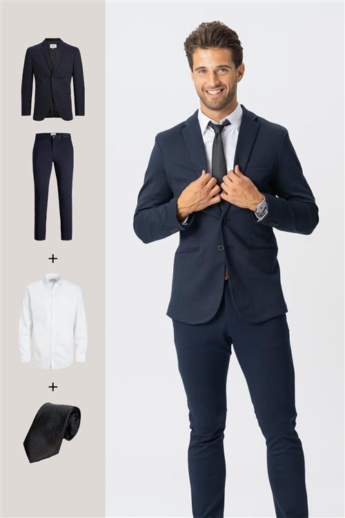 Det Originale Performance Jakkesæt (Navy) + Skjorte & Slips - Herre - Default Title - TeeShoppen