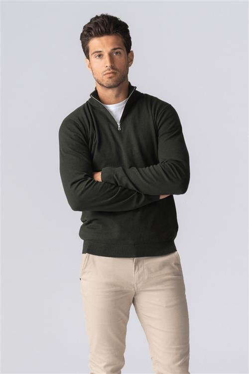 Pullover Half Zip - Army - Herre - XL - TeeShoppen