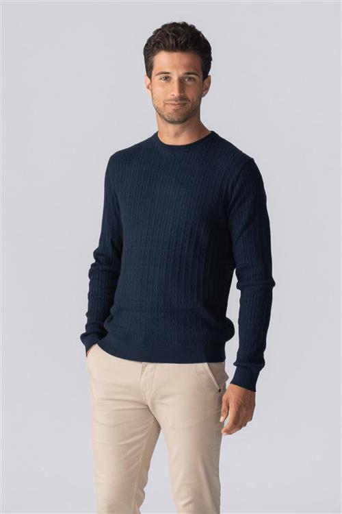 Pullover Kabel Strik - Navy - Herre - XL - TeeShoppen