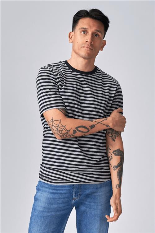 Nørregade Stripe - Meleret Sort-Grå - Herre - L - TeeShoppen