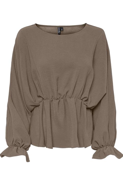 Se Flore Langærmet Bluse - Fossil - XL - PIECES ved Teeshoppen