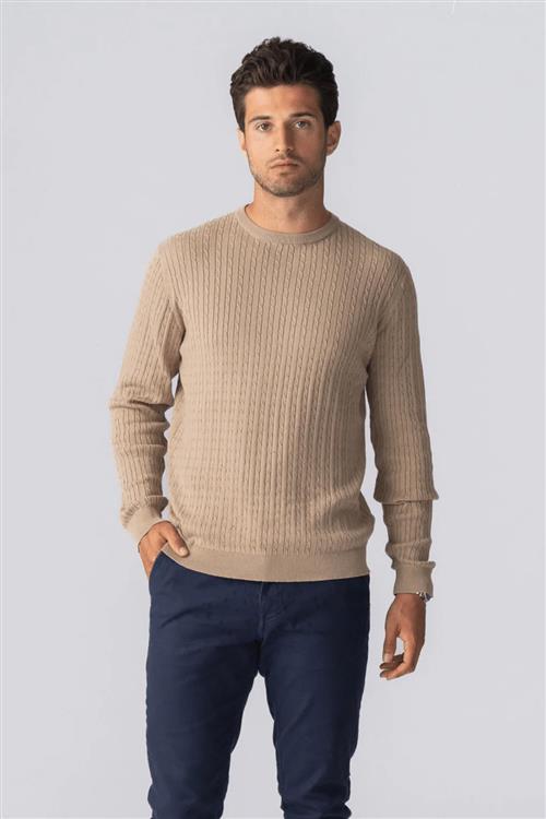 Pullover Kabel Strik - Sand - Herre - S - TeeShoppen