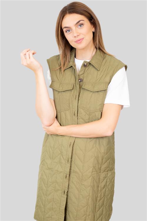 Magda Lang Quilted Vest - Lizard - Dame - M - Vero Moda
