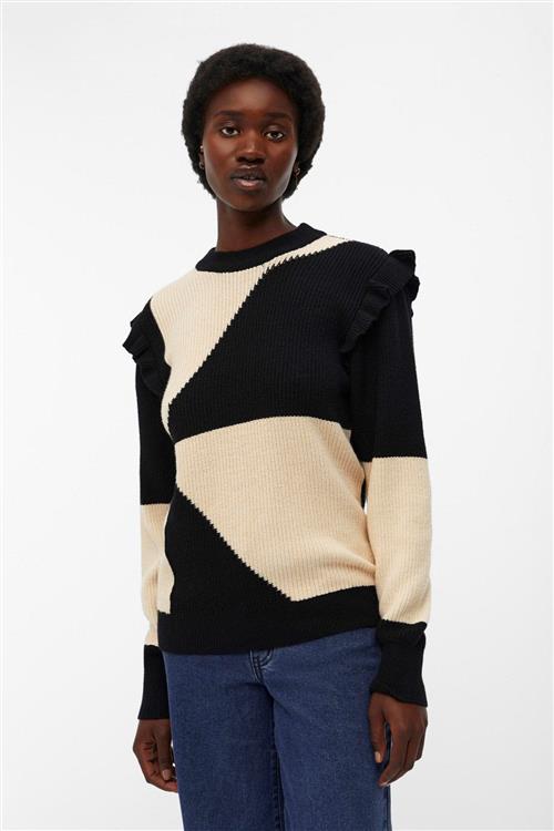 Herrena Ruffle Pullover Strik - Sandshell - XL - Object