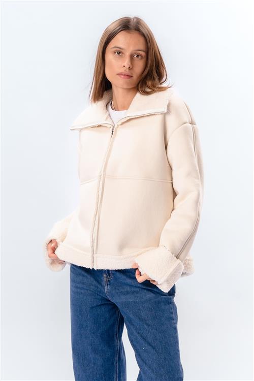 Shearling Zipper Coat - Kridt - L - TeeShoppen