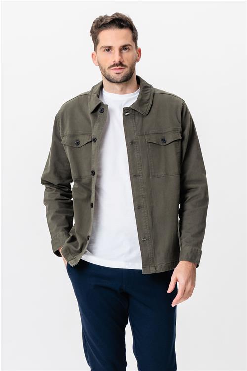 Twill Overshirt - Mørk Oliven - XL - TeeShoppen
