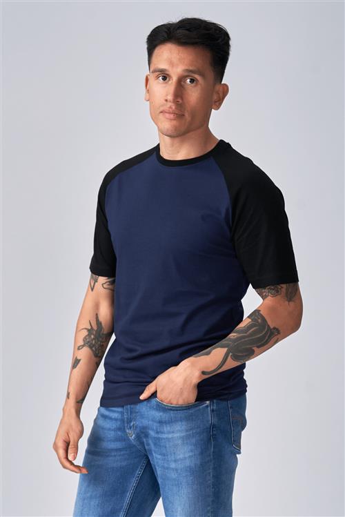 Basic raglan T-shirt - Sort-Navy - Herre - L - TeeShoppen